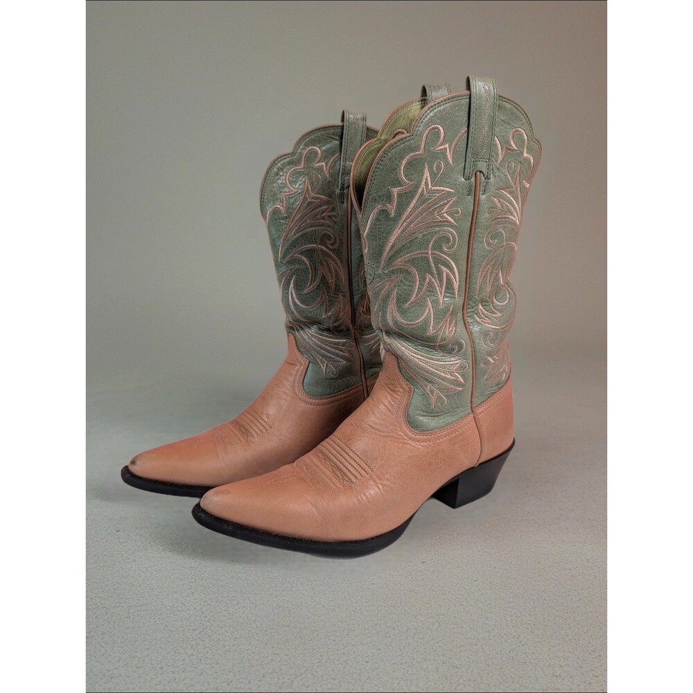 Women's Ariat Heritage Western Boots Green Tan Size 7.5